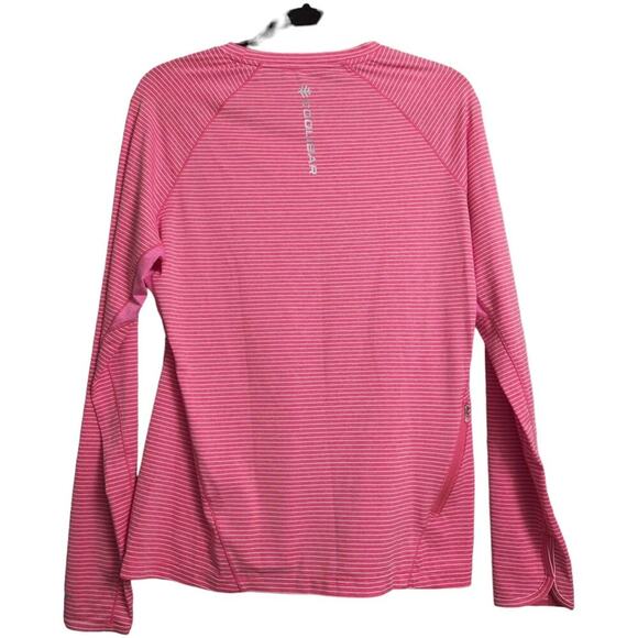 Coolibar Devi L/S Fitness T-Shirt Salmon Striped Crew Neck Raglan 01496 Size M - Picture 6 of 12